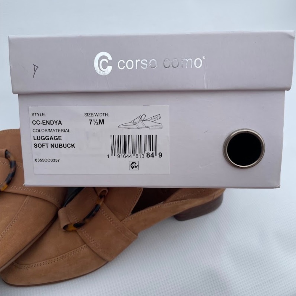 Corso Como CC-Endya Luggage Soft Nubuck Slingback Mules Tortoise Buckle 7.5M - Picture 12 of 12